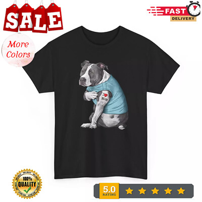 2025/I Love Mom Pit bull Funny Tattoo T-shirt - Dog Novelty Mother's Day Graphic