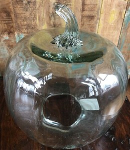 Pottery Barn Pumpkin Cloche Recycled Glass Large Thanksgiving NIB