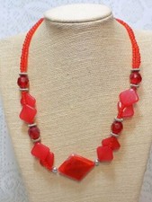FASHION NECKLACE RED/SILVER 19"-21" CHUNKY BEADS