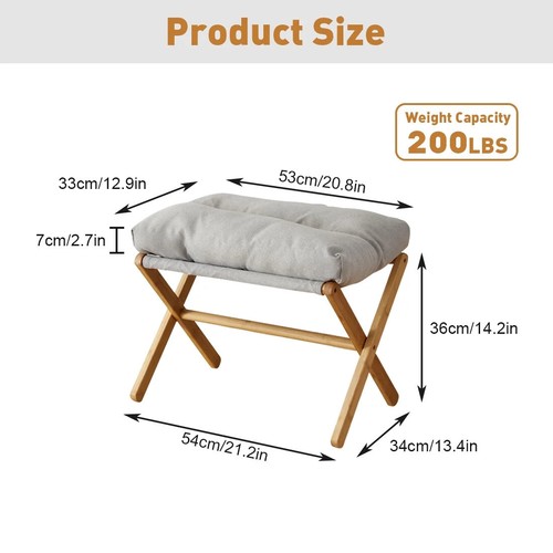 Folding Footrest Stool, Small Portable Bamboo Accent Ottoman, Footstool - Picture 3 of 7