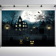 10x8ft Pumpkin Gothic Haunted House Halloween Vinyl Backdrop Photo Background