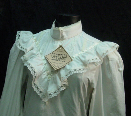 Cotton Blouse Victorian Vintage style Ivory Clara Frontier S-3XL free brooch inc - Picture 1 of 10