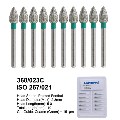 Dental Diamond Bur Football FG 368/023C 379/023 Egg Shape Coarse Fine High Speed - Picture 5 of 71
