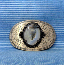 Western Agate Dress Belt Buckle Floral Scroll Cowboy Cowgirl Vtg 70s 80s .TYC543