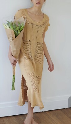 Free People FP Beach Lost At Sea Dusted Mustard Yellow Crochet Knit Midi  Dress L | eBay
