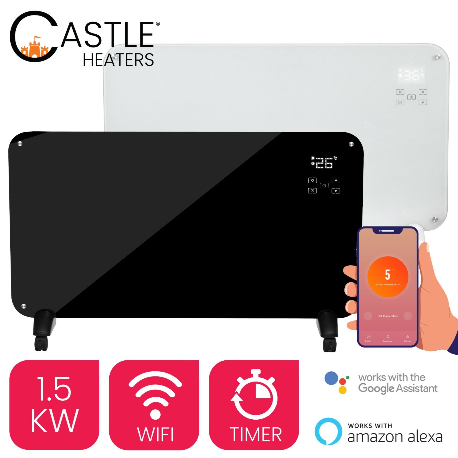 Castle 1500W Designer Electric Panel Heater Radiator Smart WiFi - Wall  Mount | eBay