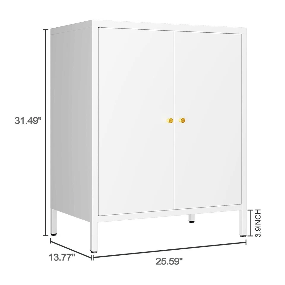 Gabinete de almacenamiento con detalles metálicos de 2 puertas con 2 estantes extraíbles para oficina en casa Foto 4 de 4