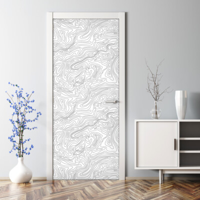 Topographic map pattern line minimalistic white Art Bubble Free Door sticker