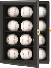 Baseball and Baseball Bat Display Case Lockable Wood Cabinet Rack Holder for Bas