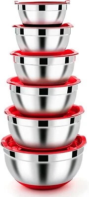 Schüssel Set 6x Edelstahl Rührschüssel Salatschüssel mit Luftdichte Deckel B924 - Bild 1 von 4
