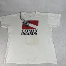Vintage Cayman Islands Scuba Diving Double Sided White T Shirt L Thin 70s 80s