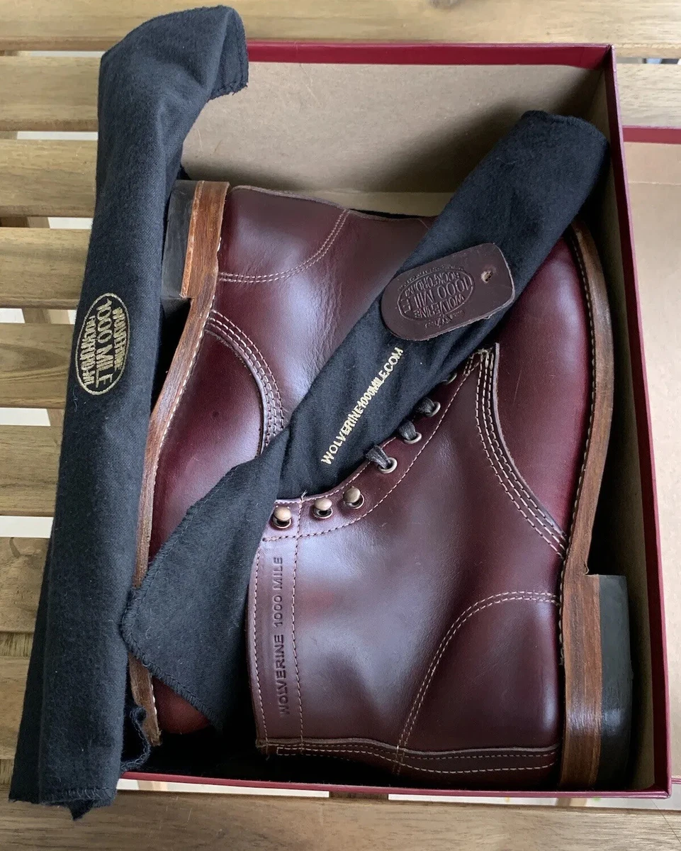 Wolverine 1000 Miles Plain Toe Boots - Color Cordovan No.8 (W00137) - Size 8D