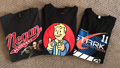 Loot Crate Men's Black Graphic Print T-Shirts (3) Negan, Fallout & Stark Size S