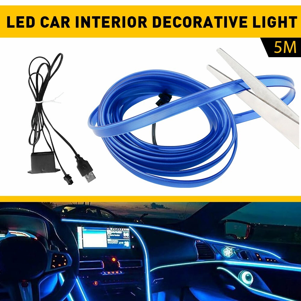 Blue LED Car Interior Decorative Atmosphere Wire Strip Light Lamp Accessories 5m