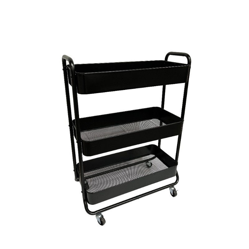 Mainstays Wide 3 Tier Metal Utility Cart, Black, Multifunctional,Laundry Baskets