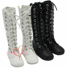Black White 2Pcs Lace Up Shoes Boots Mid-calf Boots for 1/3 SD BJD Doll DOD AS