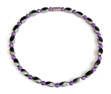 Genuine Amethyst and Hematite Magnetic Beads Magnetic Necklace for Women and Men