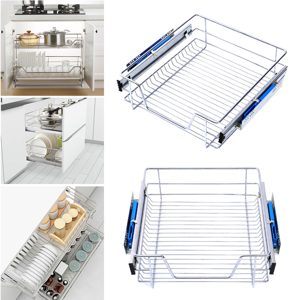 PULL OUT WIRE BASKETS KITCHEN CHROME SOFT CLOSE RUNNERS LARDER