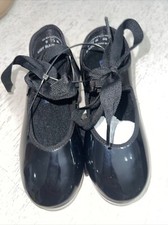 Capezio girls 9 1/2 Black Patent Tap Shoes NEW