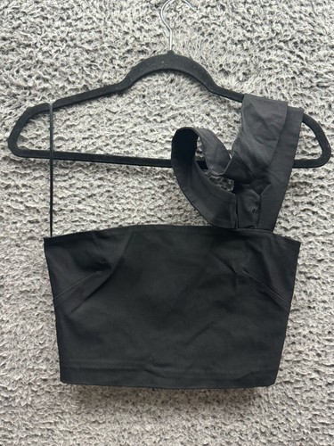 Vesper Petite Asymmetrical Crop Top Black Womens Size 8