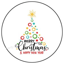 MERRY CHRISTMAS AND A HAPPY NEW YEAR ENVELOPE SEALS LABELS STICKERS PARTY FAVORS