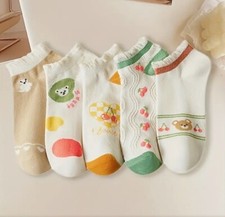 Women's Cute Bears Cherries Cartoon Pattern Ankle Socks Fashion Sock Set Of 5