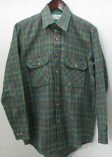 VTG SEARS ROEBUCK  CO GREEN PLAID WOOL BLEND LONG SLEEVE SHIRT MEN'S MEDIUM
