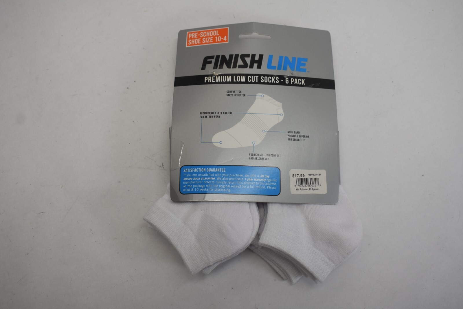 SAOLA Finish Line Premium Calze Basse Bianco Confezione da 6 Suola Ammortizzata Prescolastica 10 4