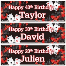 2 personalised birthday banner playing card adults casino poker party decoration