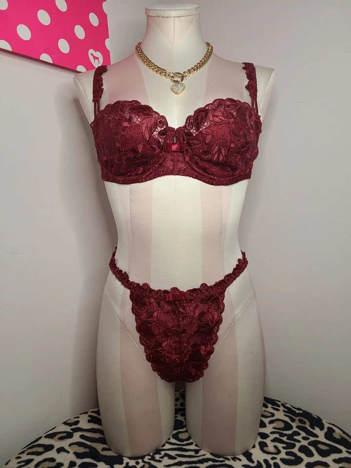 New Vtg Victoria's Secret Second Skin Embroidery Bra/ Panty Set 34C/sm - Image 2 of 4