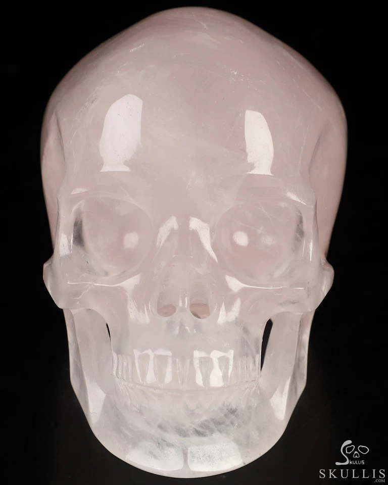 Calavera de cristal tallada a mano de cuarzo rosa de 3,5", súper realista, cristal curativo Foto 2 de 4