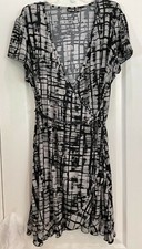 Apt 9 Womens Faux Wrap Dress Size 2X Black Gray Belt Tie Short Sleeve V Neck 90