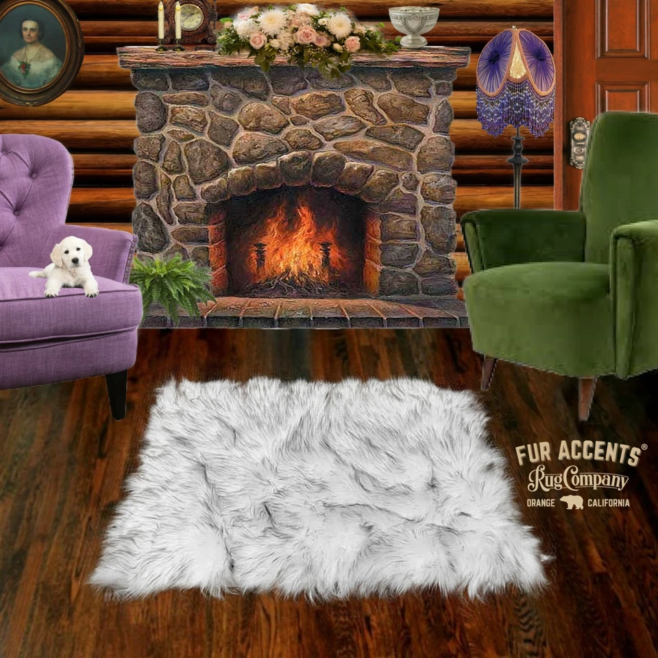 经典北极狼皮矩形地毯,人造毛皮,黑色或棕色 TIp,北极熊 — 第 3/4 张图片