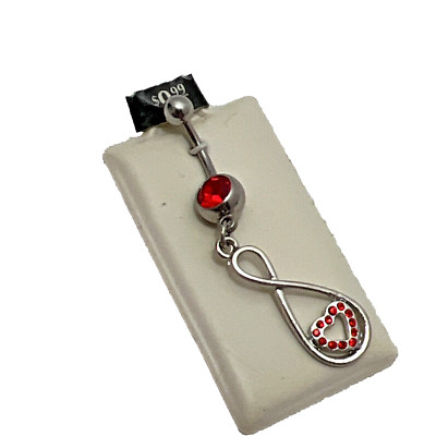 DAINTY! Red Crystal Heart Outline Infinity Dangle Belly Ring silver tone new