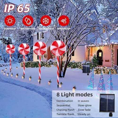 Solar Christmas Lights Outdoor,70CM Candy Christmas Lollipop Lights