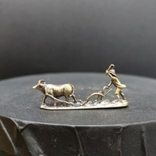 Brass China Ancient Farmer Small Statue Model Fish Tank Microlandscape Decor