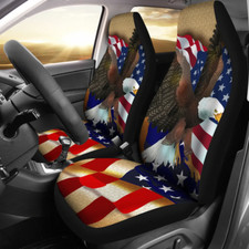 Usa Flag Eagle Bird - Universal Front Car Seat Covers Protection Set Of 2