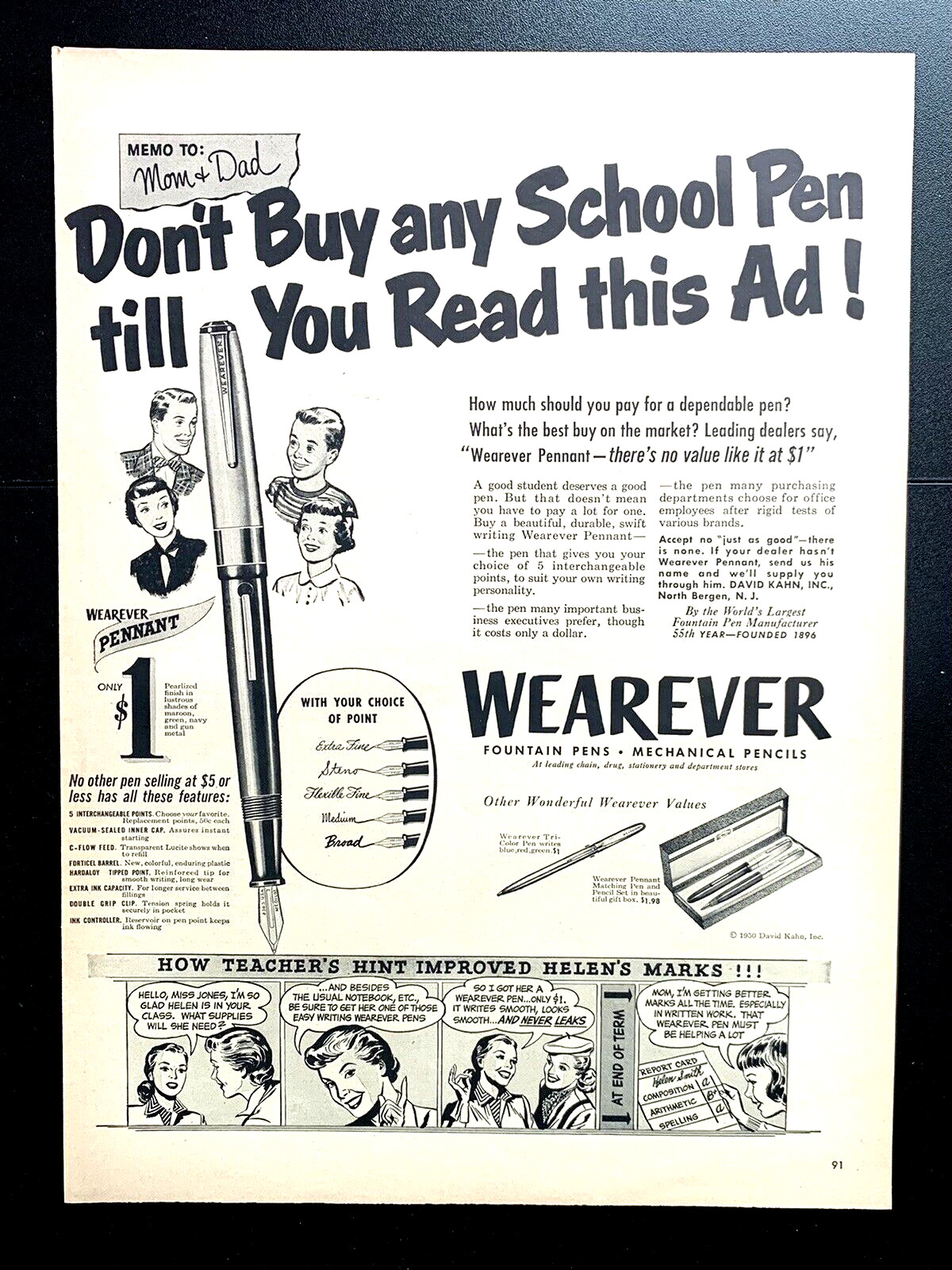 1950 WEAREVER FOUNTAIN PENS VINTAGE PRINT AD – The Lion 90.7fm, image size:1200x1600