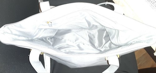 Joy Mangano Large Gray Tote Carry On Travel Bag 100% Leather Pocket Book New - Picture 9 of 14