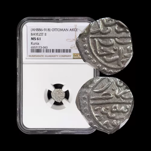 OTTOMAN. 1481, Akce, Silver - NGC MS61 - Bayezid II, Konya, Turkey 043