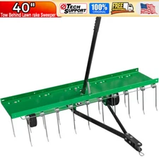 40" Green Dethatcher Tow Behind Lawn rake Sweeper W/ Transport Handle Rust-proof