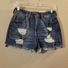 SO Juniors New High Rise Curvy Midi Distressed Blue Jean Shorts Size 9/29W NWT