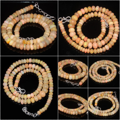 Ethiopian opal Smooth Rondell Beads Gemstone  Necklace of Different varieties