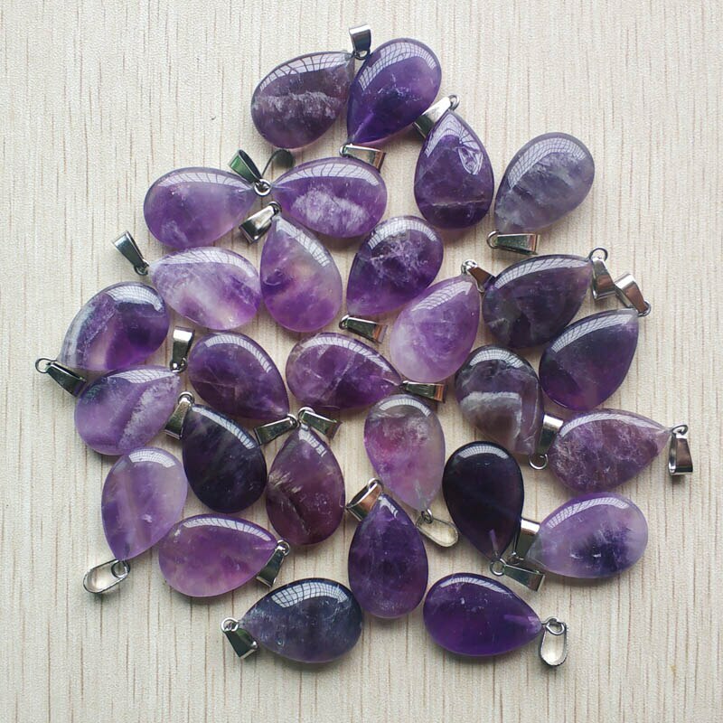 16x24mm 50pcs Natural Amethyst Water Drop Pendant Beads for DIY Jewelry Making