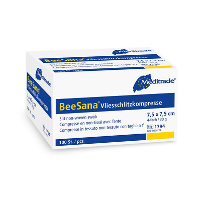 Meditrade BeeSana  Vliesschlitzkompressen 7,5 x7,5cm Verband unsteril 100 St.