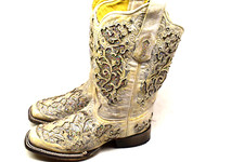 CORRAL Women's 7.5 M Glitter Inlay and Crystals White WESTERN WEDDING Boot A3397