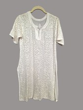 Hand Embroidered Georgette Long Tunic Chikan Kurta Ivory Sz S/M