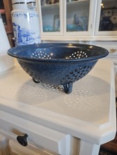Vintage Blue Enamelware Colander Speckled - 9-1/2" Diameter