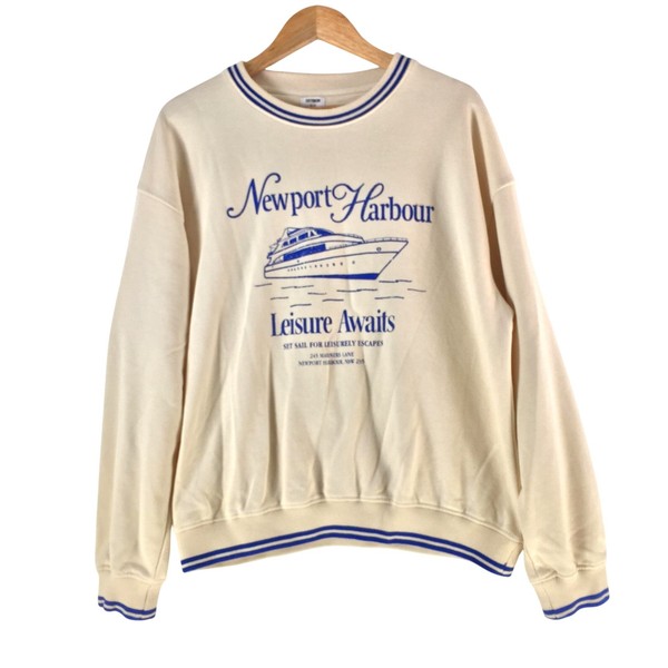 Cotton On Sweatshirt Womens S White Newport Harbour Yacht Graphic Crew 141179