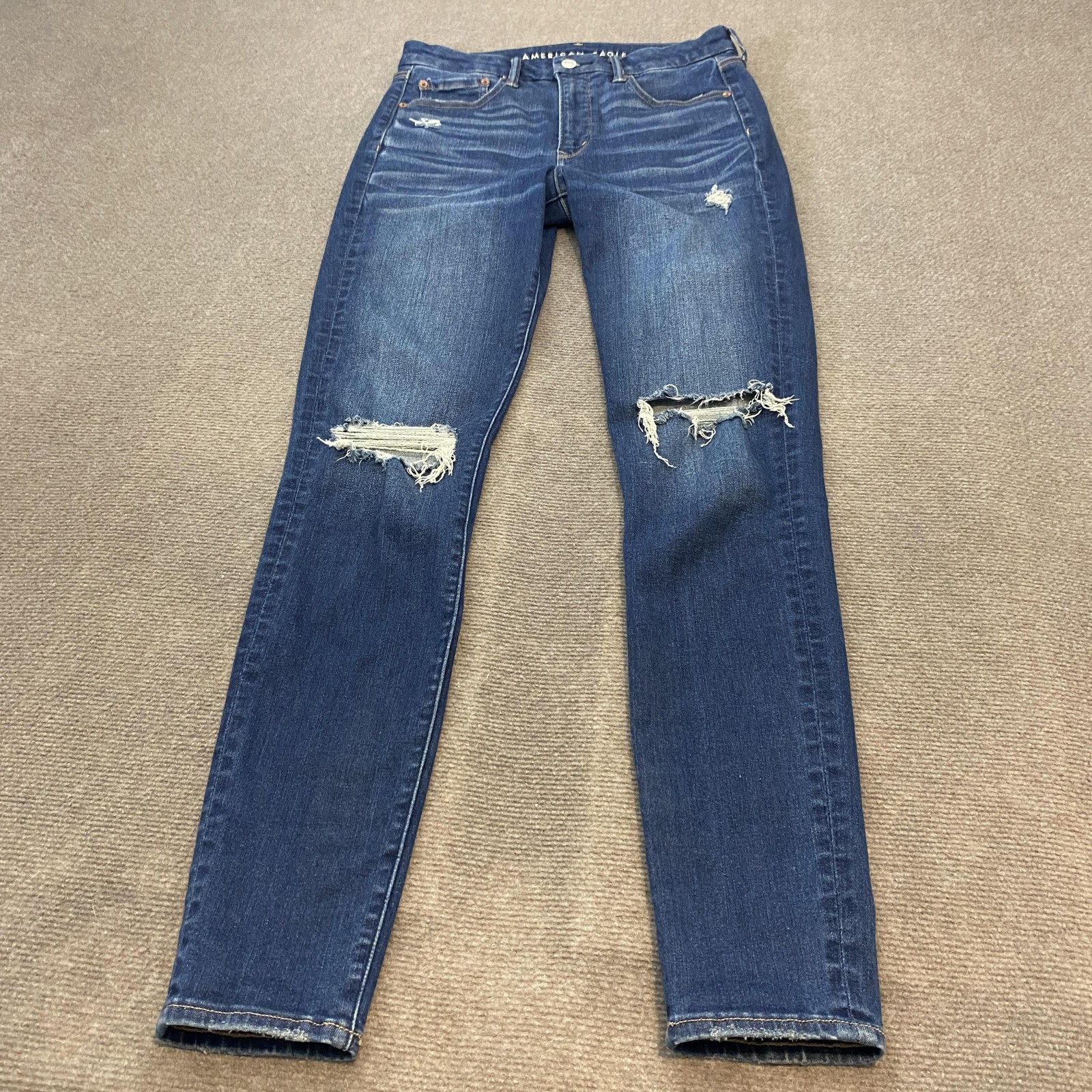American Eagle Jeans Womens 8 Blue Super Hi-Rise Jegging Distressed Stretch